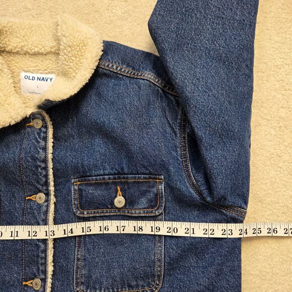 Old Navy Women's L Denim Sherpa Lined Jean Jacket Button Up Pockets Blue - Picture 11 of 16